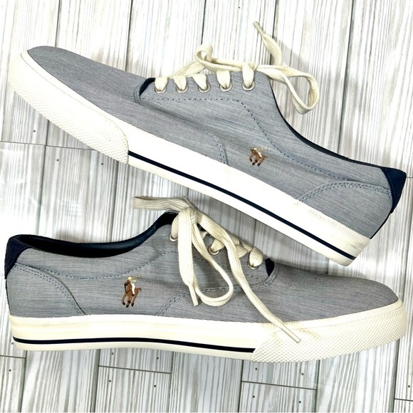 POLO RALPH LAUREN Men's Vaughn Blue‎ Pinstripe Lace Up Suede Details Sneakers 14 - Picture 1 of 12